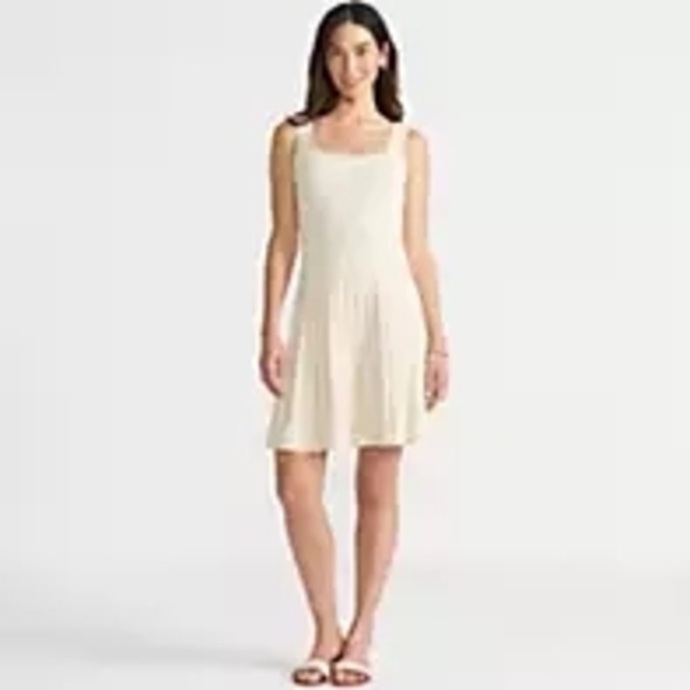 Lands' End Cream Textured Midi Dress - Picture 4 of 15